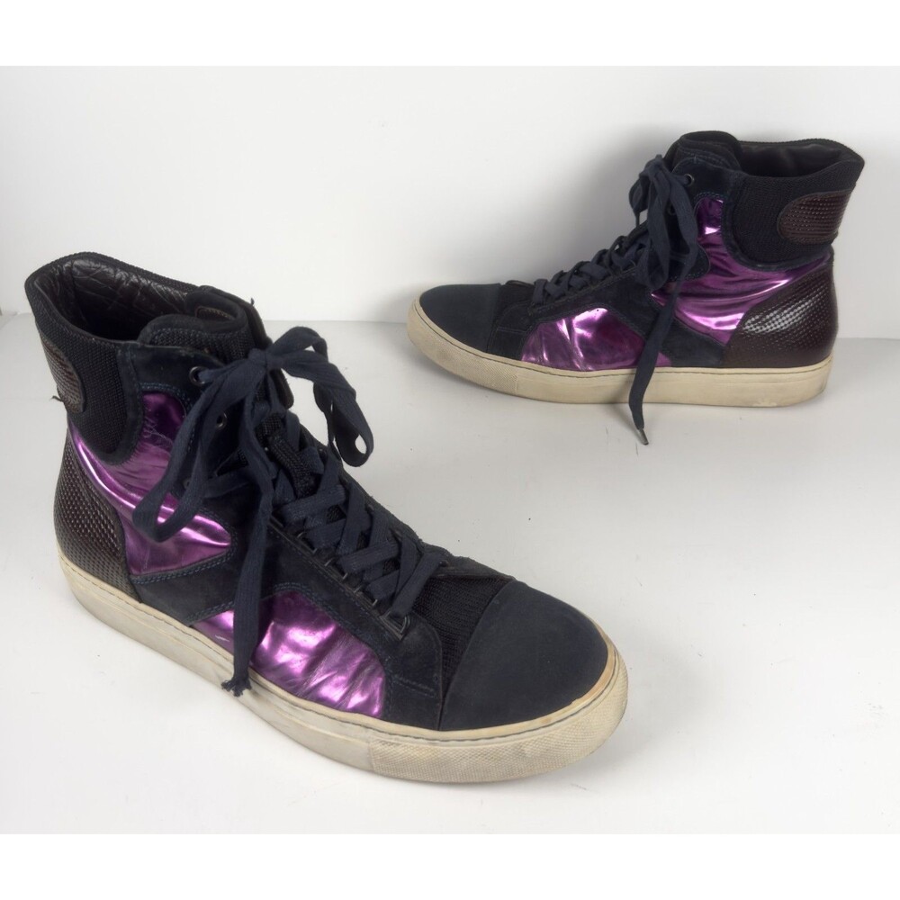 Lanvin Men's Black & Purple Leather Suede High Top Sneaker US 9